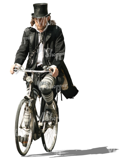 bohemian man riding a bike