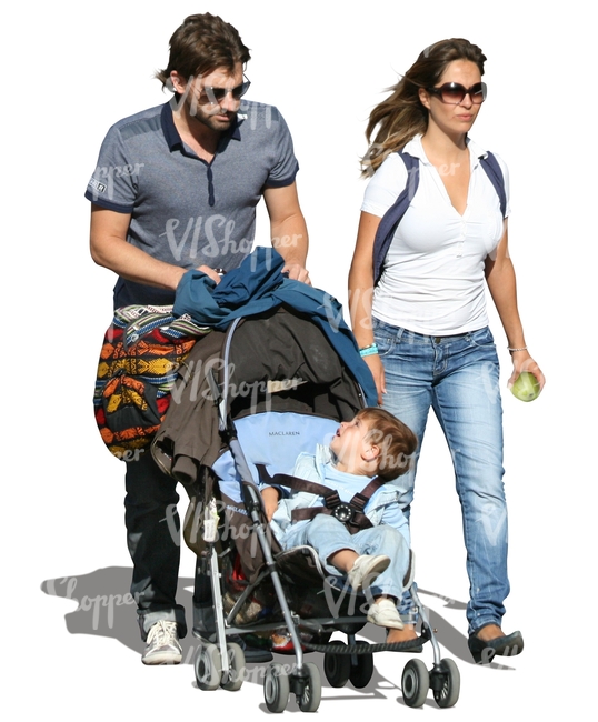 man and woman pushing a baby stroller