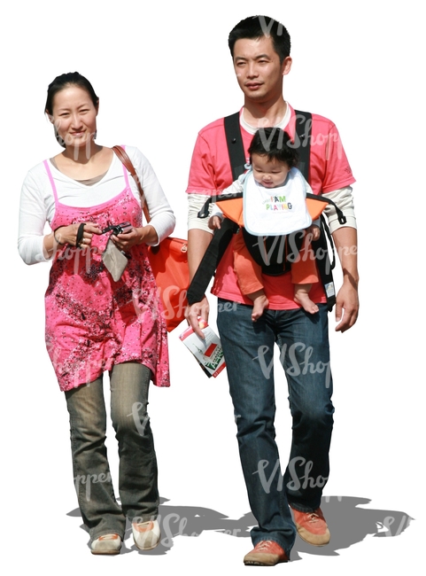 asian family walking with a baby