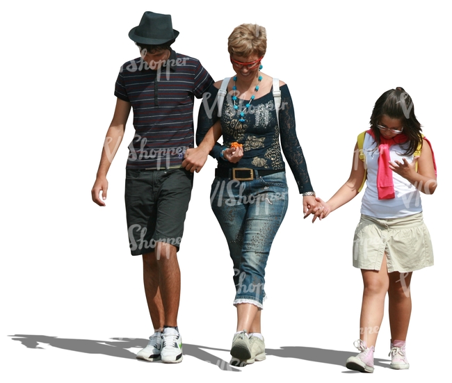 woman with her two children walking hand in hand