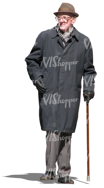 elderly man walking with a walking stick