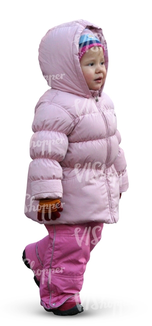 girl in pink winter clothes walking