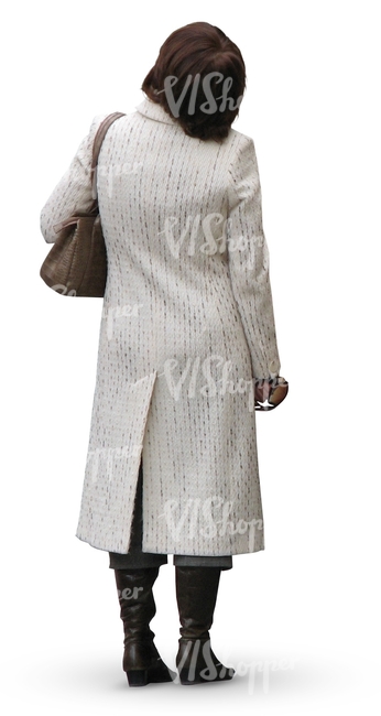 cut out woman in a white spring coat