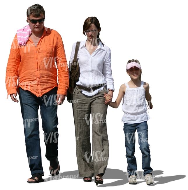 family of three walking hand in hand