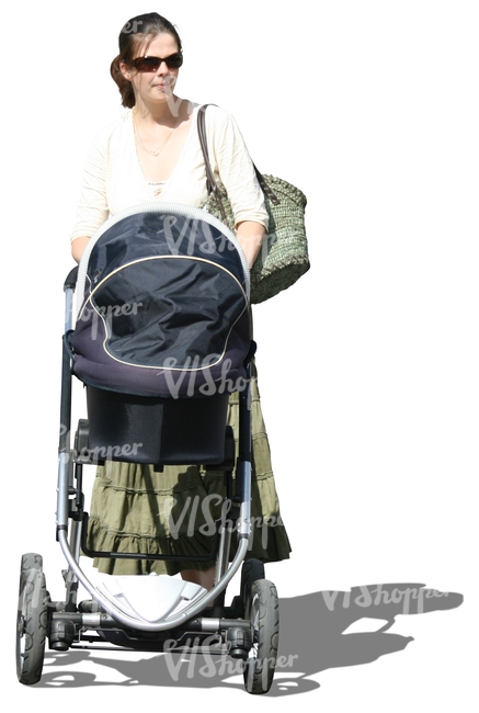 woman pushing a baby carriage