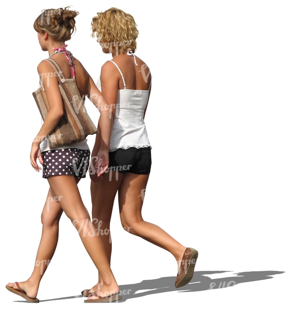 two women in shorts walking