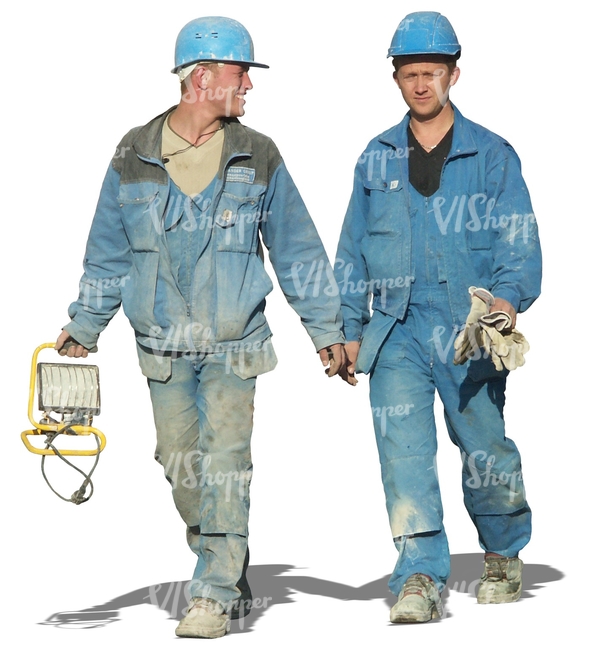 two construction workers walking