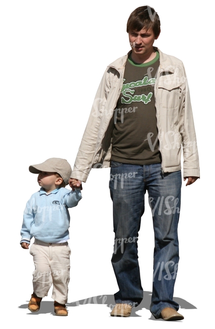 father and son walking hand in hand