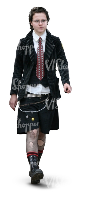 woman in a punk style outfit walking