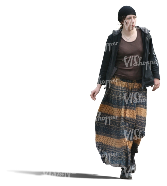woman in a long skirt walking
