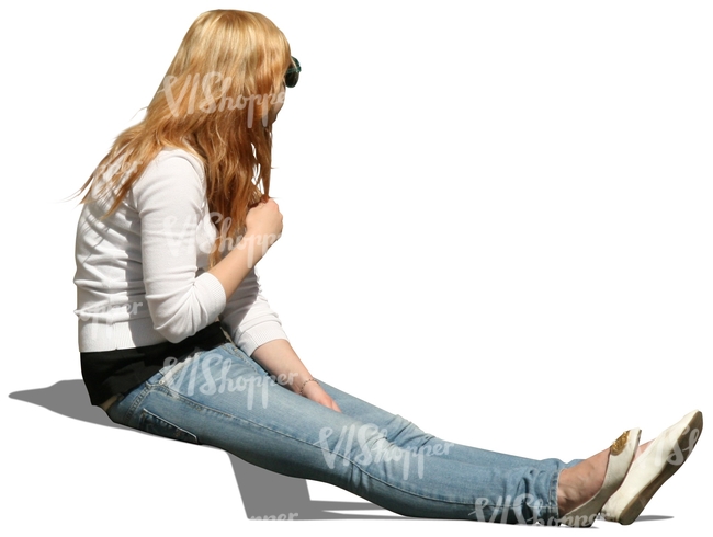 woman with long blond hair sitting