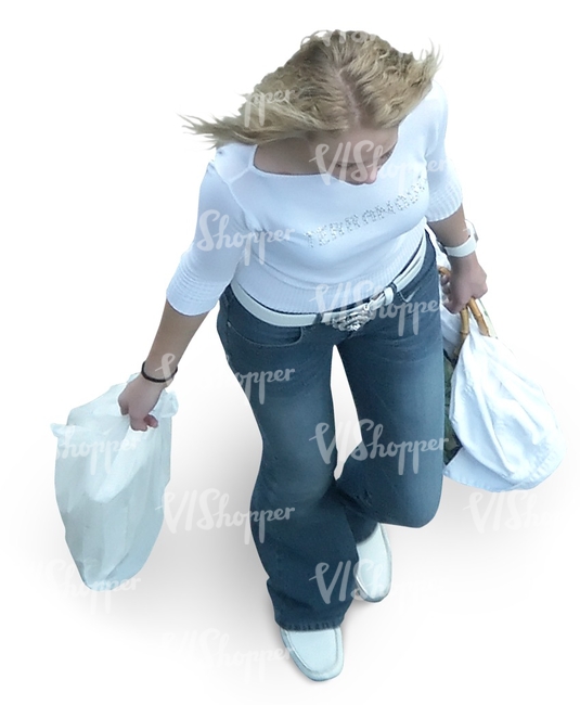 woman with shopping bags seen from above