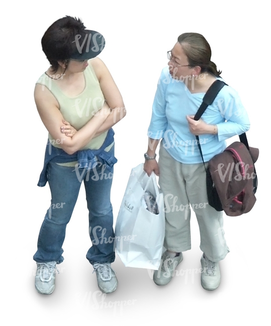 two asian women standing seen from above