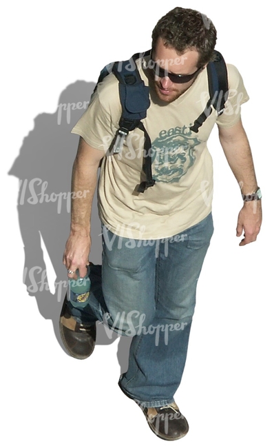 man with a backpack seen from above