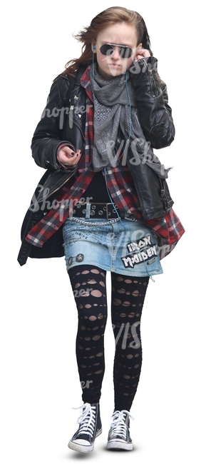 teenage girl in punk style outfit walking