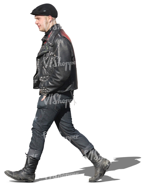 man in punk style clothing walking