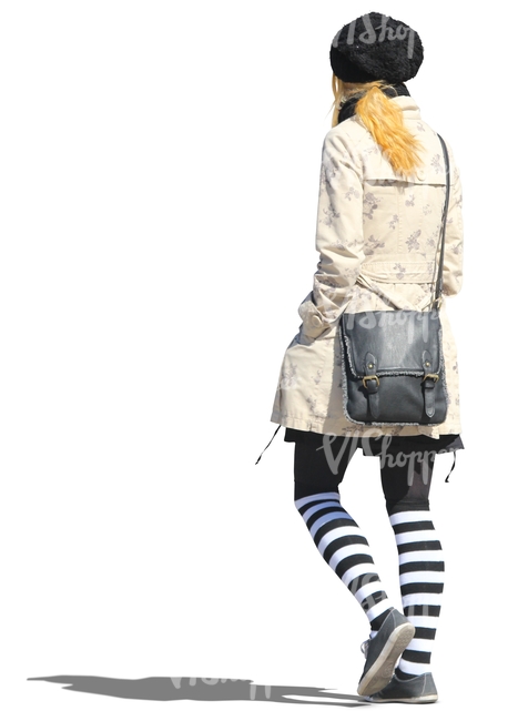 woman in striped stockings walking