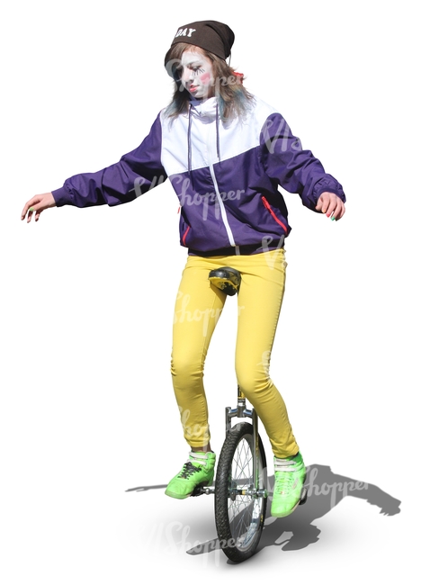 street artist riding a monocycle
