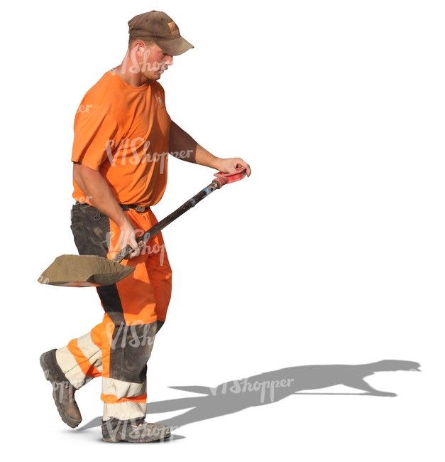worker carrying a spade