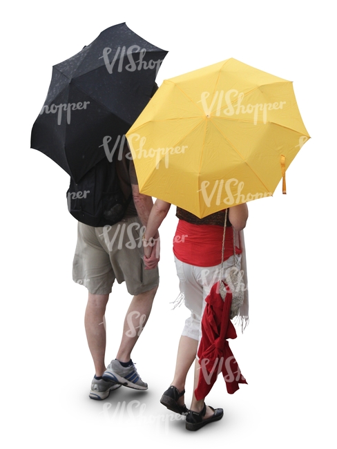 couple walking in the rain under umbrella seen from above