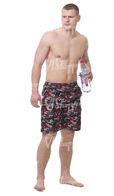 shirtless man standing barefoot