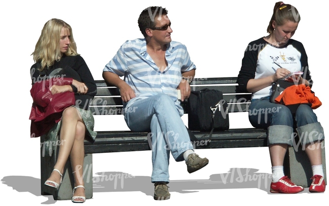 three people sitting on a bench