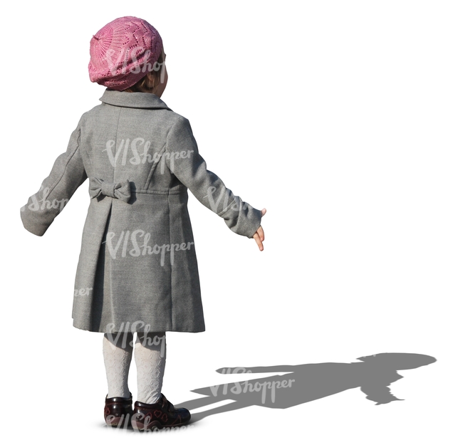 young girl in a grey coat and pink beret