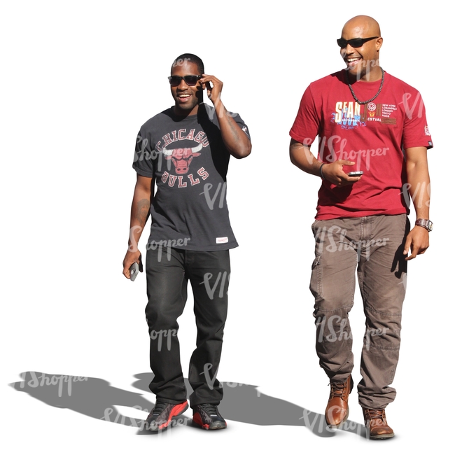 two black men walking and laughing