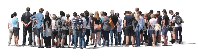 group of people standing seen from behind