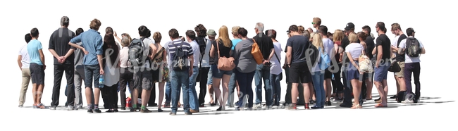 group of people standing seen from behind