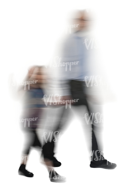 motion blur image of a father and daughter walking hand in hand