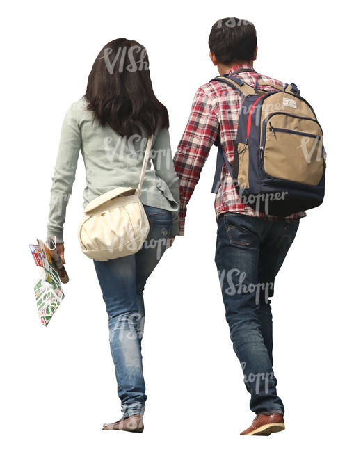 asian couple walking hand in hand