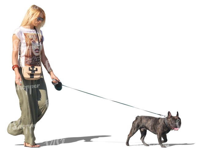 woman walking a dog