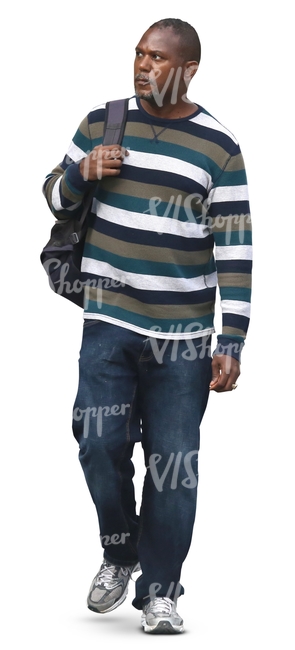 black man in a striped sweater walking