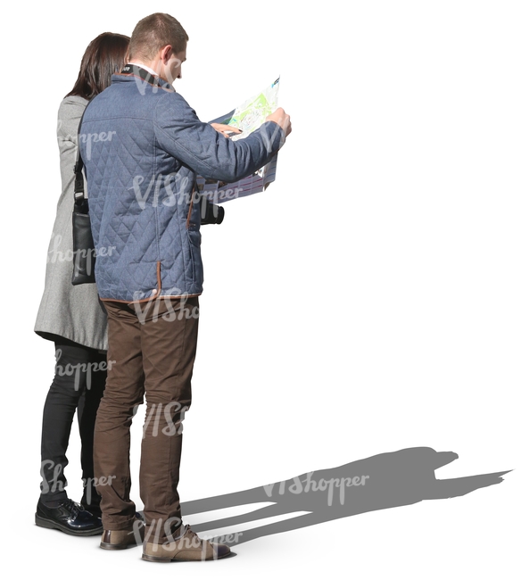 man and a woman standing and exploring a map together