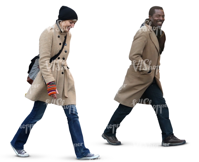 a man and a woman walking together and laughing