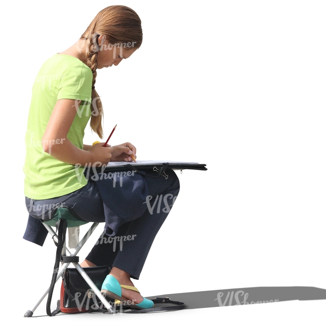 woman sitting on a stool and drawing