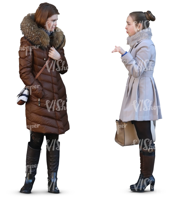 two women standing and talking