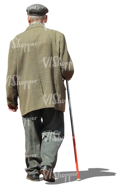 elderly man walking with a walking stick