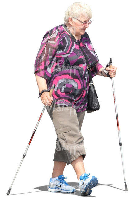 elderly woman doing nordic walking