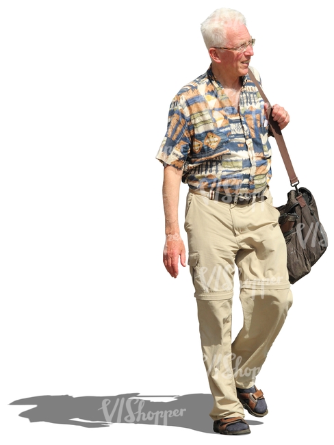 cut out grey-haired man walking