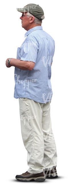 elderly man with a baseball cap standing