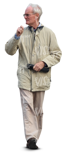 cut out grey-haired man walking