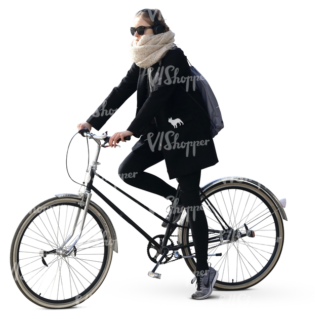 woman in black riding a bicycle