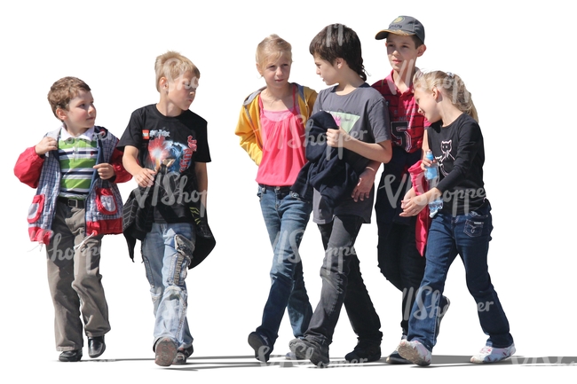 group of six children walking