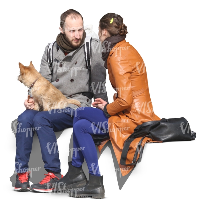 couple with a dog sitting and talking