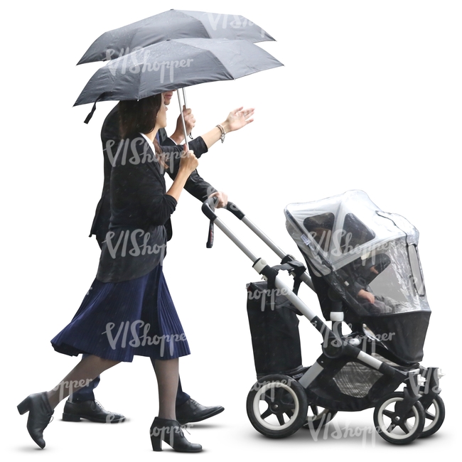 asian family in a formal attire walking in the rain