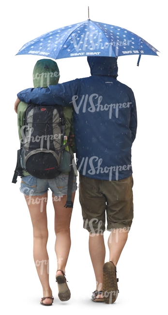 couple with umbrella walking in the rain