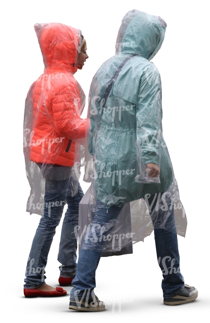 mother and daughter in rainjackets walking in the rain