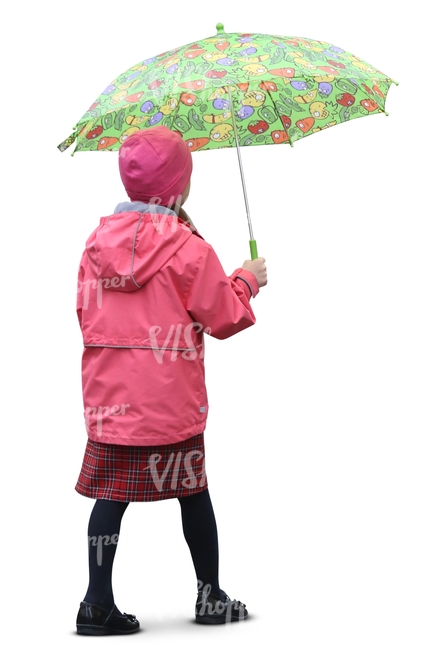 young girl with an umbrella walking in the rain